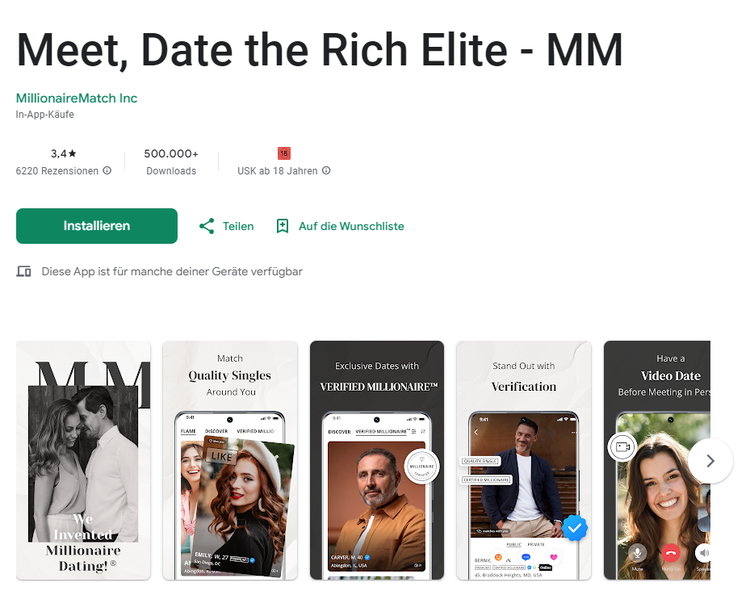 Meet, Date the Rich Elite - MM App im Android Play Store 