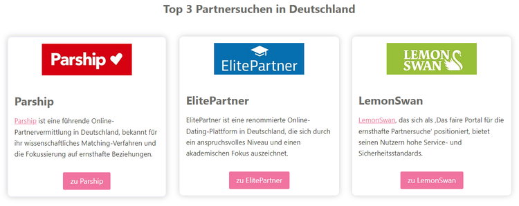 Partner-Suche.net präsentiert seine Top 3 Partnersuchen in Deutschland