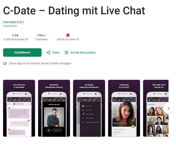 C-Date App im Google Play Store – Dating mit Live Chat