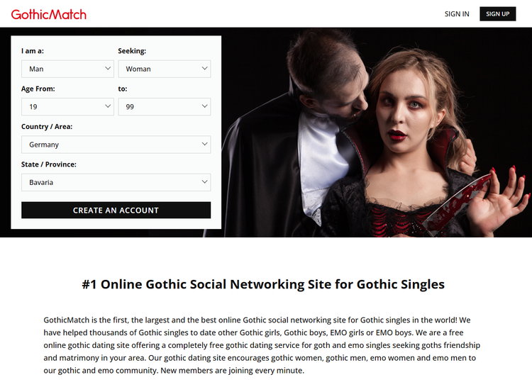 GothicMatch - Die größte internationale Online-Gothic-Social-Networking-Seite für Gothic-Singles